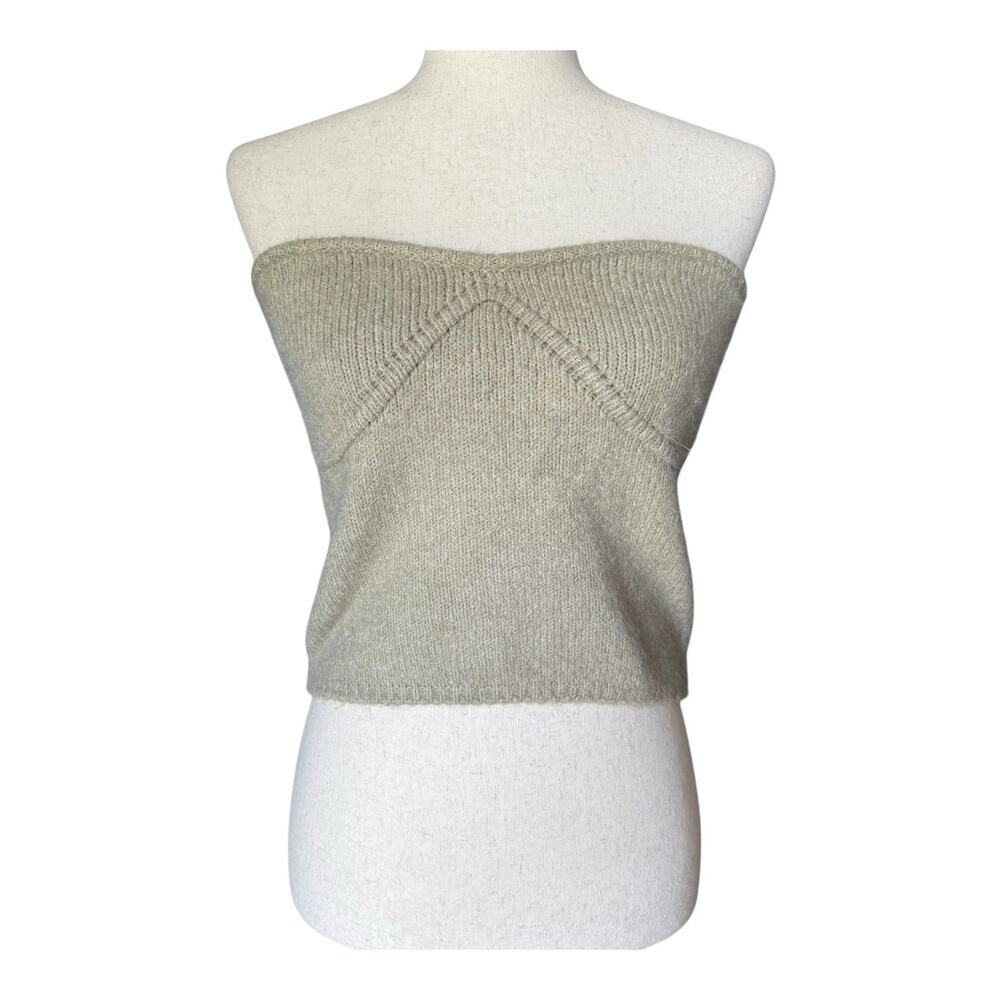 ZARA Sage Green Alpaca Knit Strapless Crop Top Sleeveless Size Medium - Picture 4 of 9